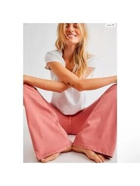 Free People We The Free Penny Pull-On Flare Jeans Clay Rose Pink Sz 26 Festival